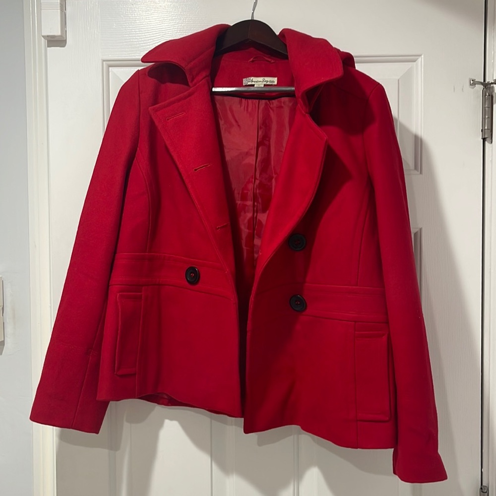 Red coat with hood